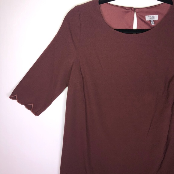 TOBI Scallop Shift Dress Maroon Red Small Keyhole Half Short Sleeve - Picture 5 of 8